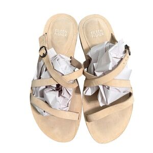 Eileen Fisher Dali Strappy Sandals Cream Slides Soft Nubuck Leather Flats size 7